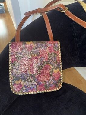 Patricia Nash Multicolor Paisley Leather Crossbody Bag with Brown & Gold Strap